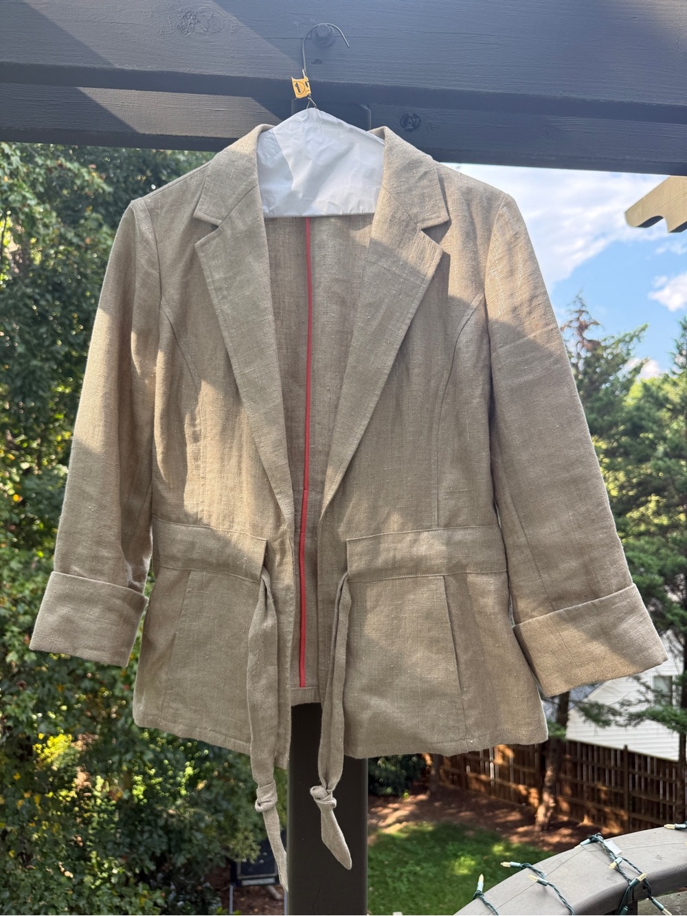 Dana Buchman Tan Linen-Blend Blazer with Waist Tie
